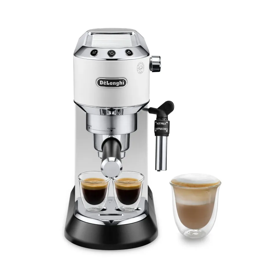 DeLonghi Dedica EC685.W Style pákový kávovar, 1450 W, 15 bar, technologie Thermoblock, Cappuccino systém, bílá