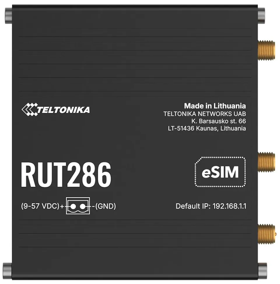 Teltonika RUT286 průmyslový router 1x LAN, 1x WAN, RS232/485. 2x SIM + eSIM, LTE Telit, Wi-Fi 4