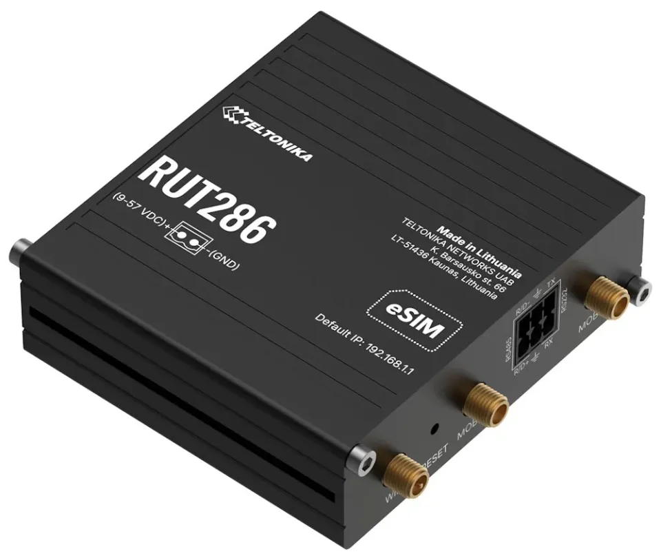 Teltonika RUT286 průmyslový router 1x LAN, 1x WAN, RS232/485. 2x SIM + eSIM, LTE Telit, Wi-Fi 4