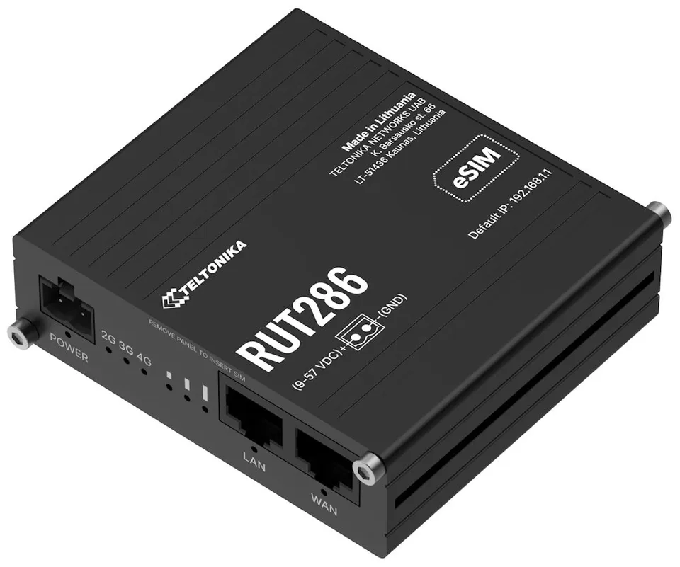 Teltonika RUT286 průmyslový router 1x LAN, 1x WAN, RS232/485. 2x SIM + eSIM, LTE Telit, Wi-Fi 4