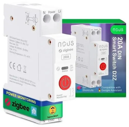 NOUS D2Z DIN smart integrovaný spínač, WiFi switch 20A, kompatibilní s ZigBee a Tuya