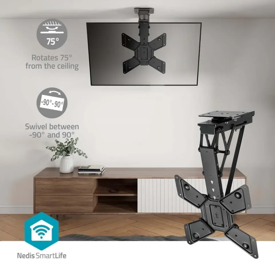 NEDIS stropní TV držák/ 23 - 65 "/ nosnost 30 kg/ motorizovaný/ otočný/ naklápěcí/ vzdálenost od stropu 140 mm/ DO/ ocel