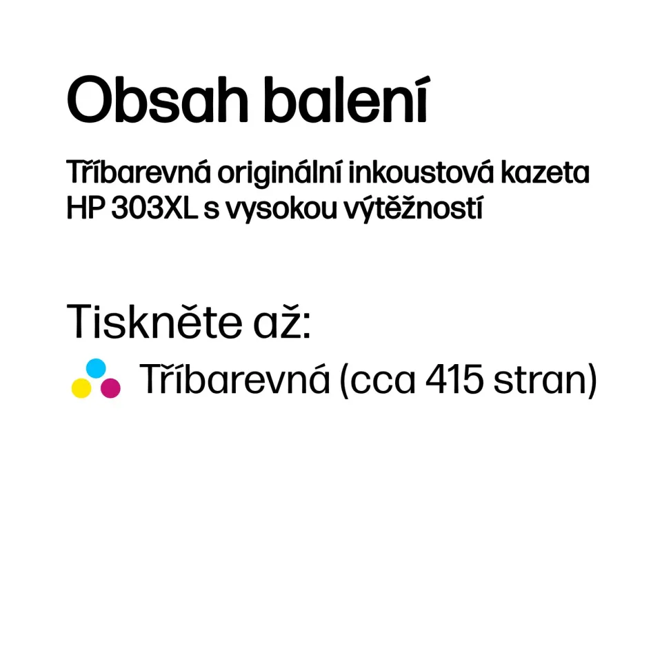 HP T6N03AE originální náplň č.303XL barevná velká cca 415 stran (pro HP Envy 7220e, 7221e, 7920e, 7921e)