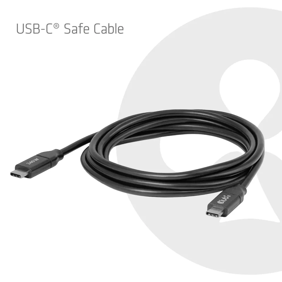 Club3D Kabel USB-C, 240W, 2m, černá, Data Blocker pro bezpečné nabíjení