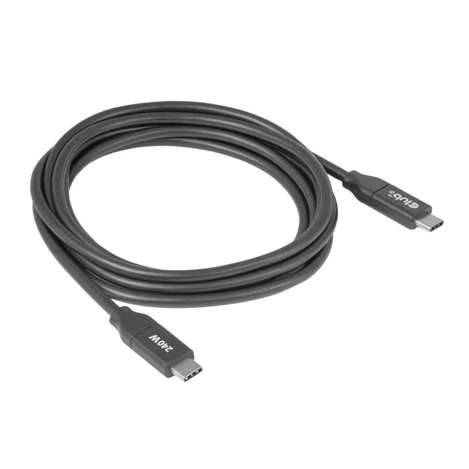 Club3D Kabel USB-C, 240W, 2m, černá, Data Blocker pro bezpečné nabíjení