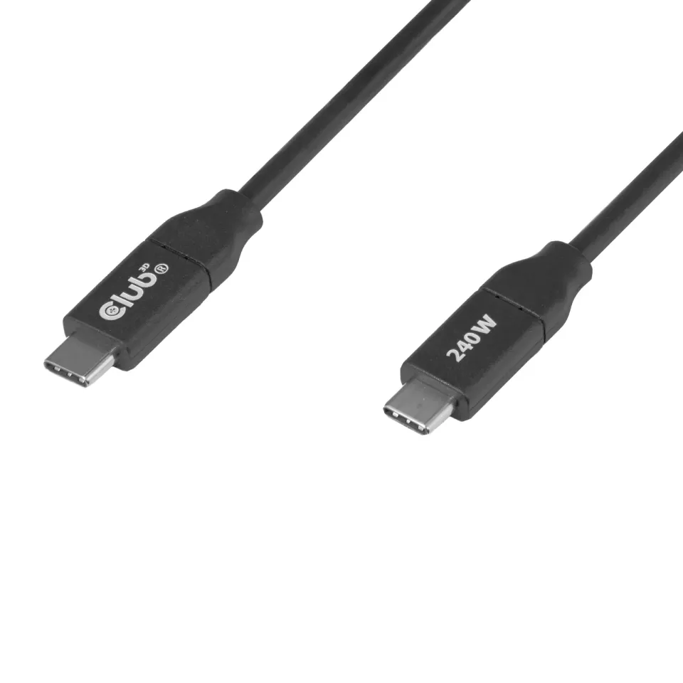 Club3D Kabel USB-C, 240W, 2m, černá, Data Blocker pro bezpečné nabíjení