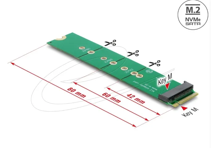 Delock Adaptér ze zástrčky M.2 Key M na slot M.2 Key M - šetřič portů a prodlužo