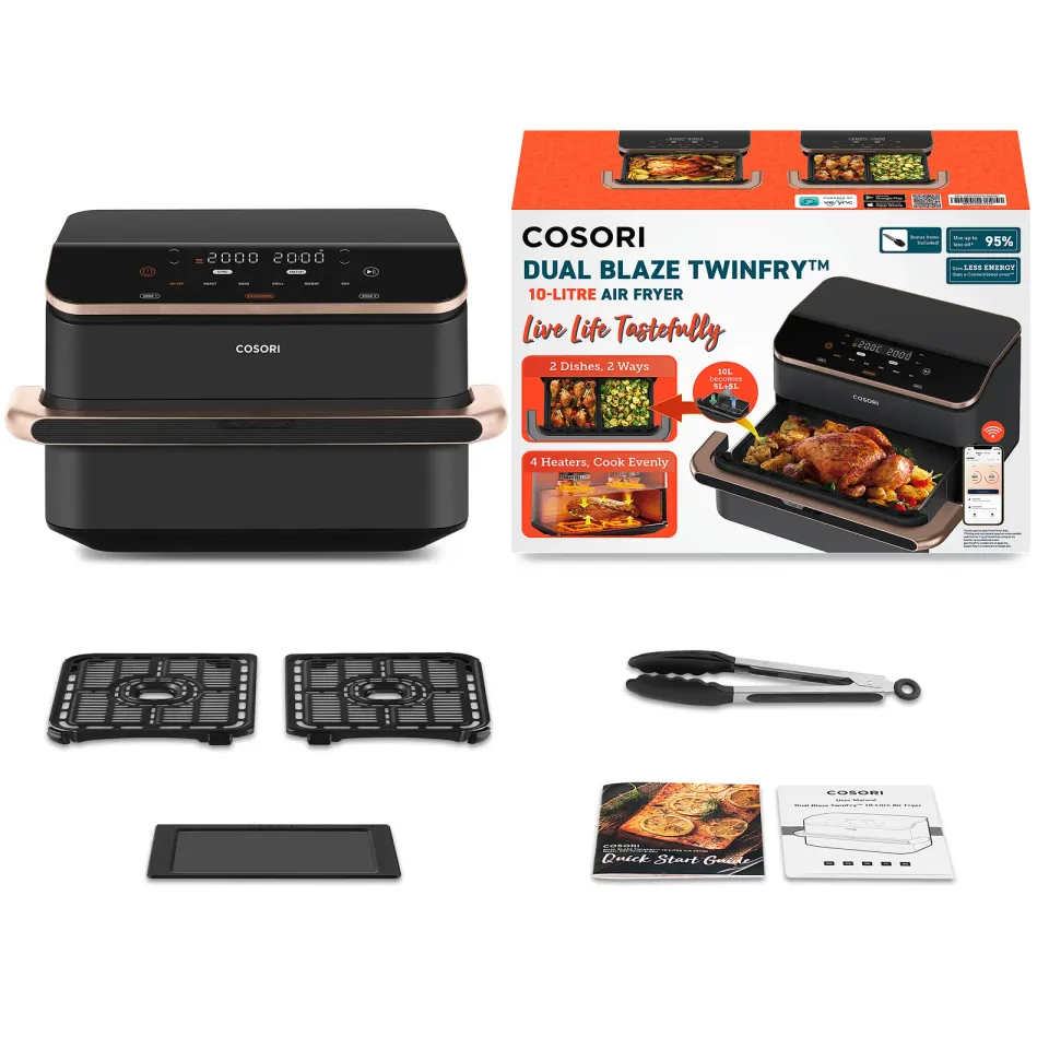 Cosori Dual Blaze TwinFry chytrá horkovzdušná fritéza 10 L, keramika, černá