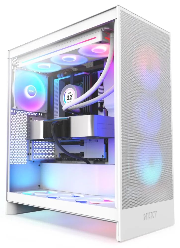NZXT skříň H7 Flow RGB edition / ATX / 1x 360mm RGB Fan/ USB-C / 2x USB / proskl. bočnice / mesh panel / RGB / bílá