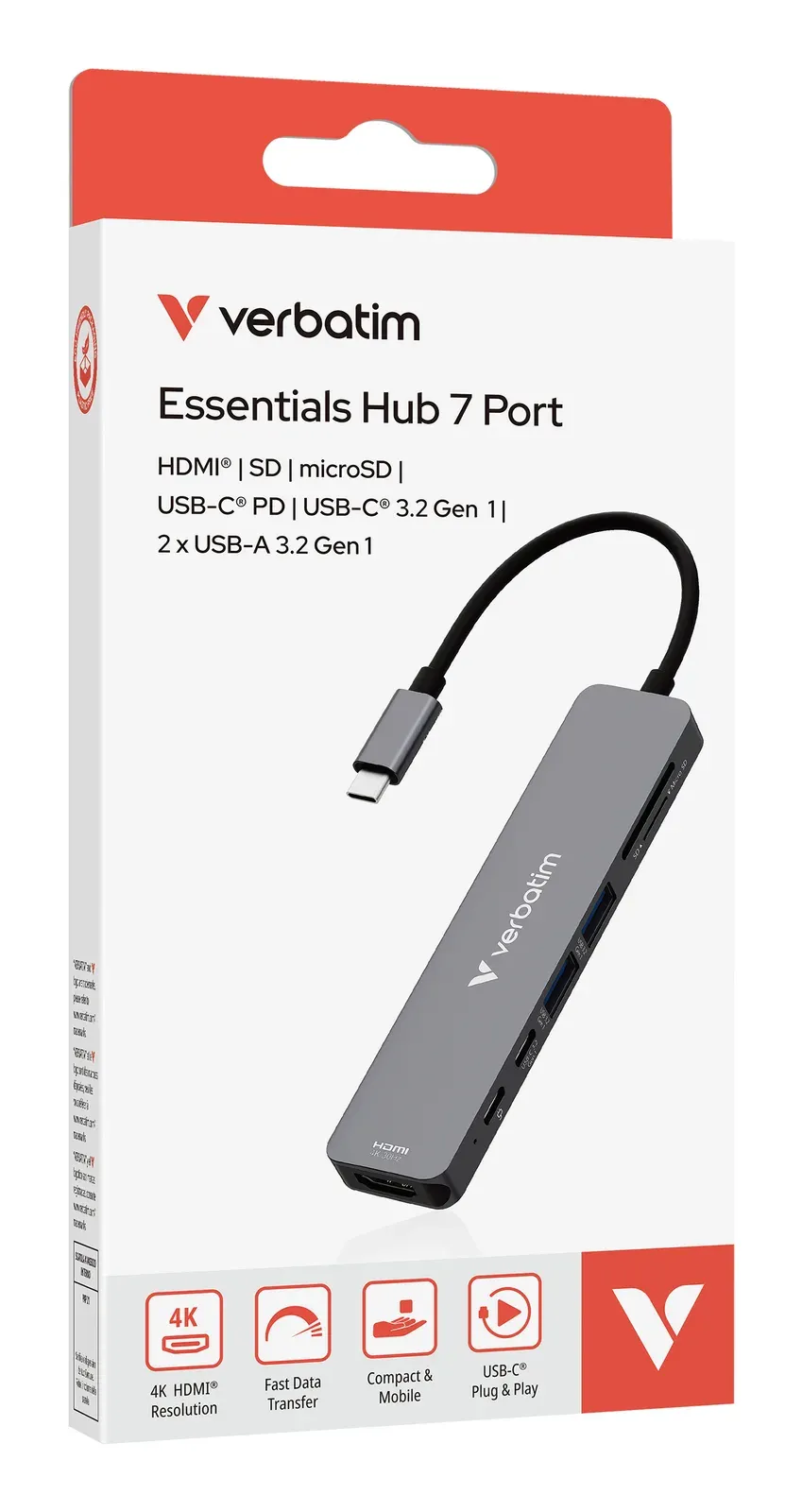 VERBATIM Dokovací stanice USB-C, 7v1, HDMI, USB-C PD, USB-C, 2xUSB 3.0, SD a microSD, šedá