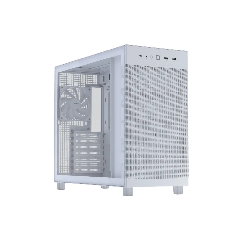ASUS case PRIME AP303 TG WHITE, ATX, průhledná bočnice,1x120mm, bílá