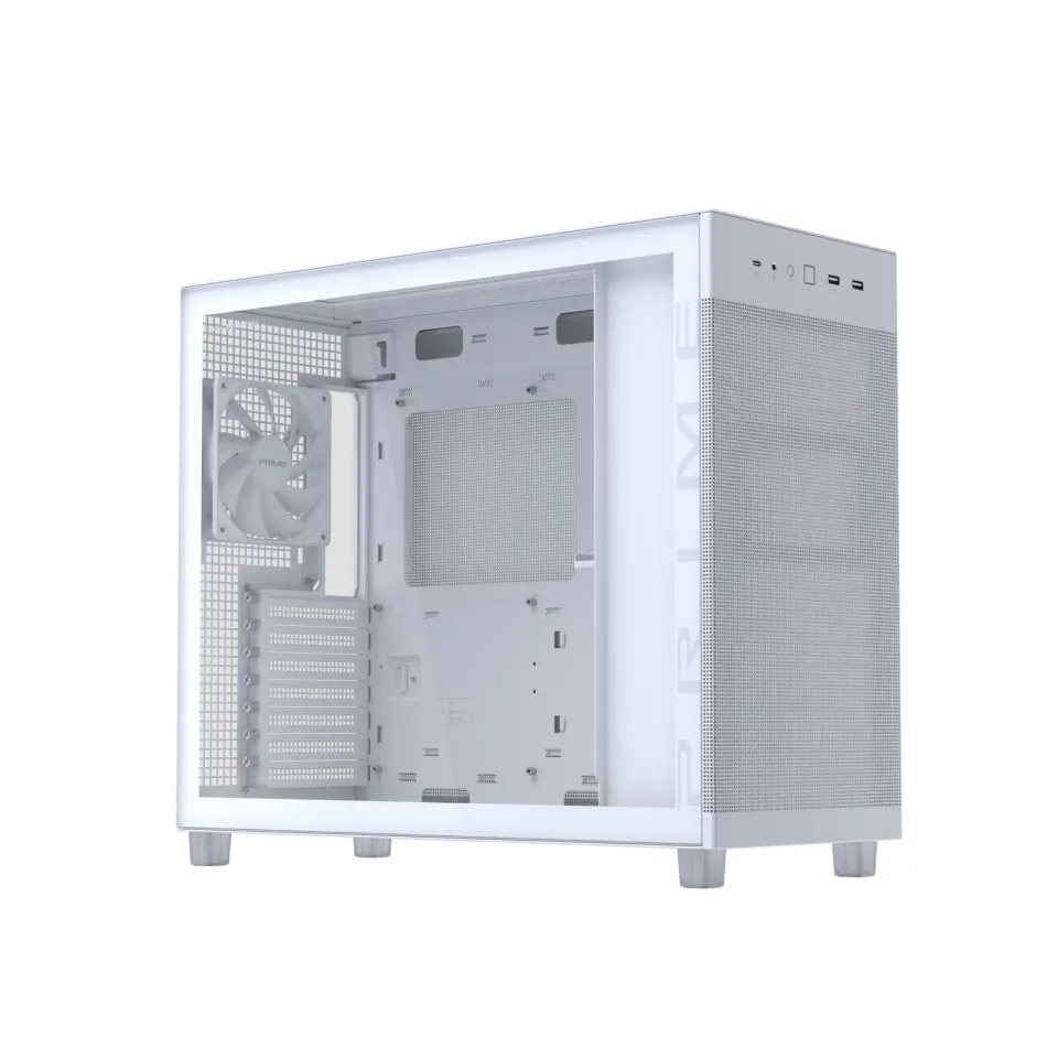 ASUS case PRIME AP303 TG WHITE, ATX, průhledná bočnice,1x120mm, bílá