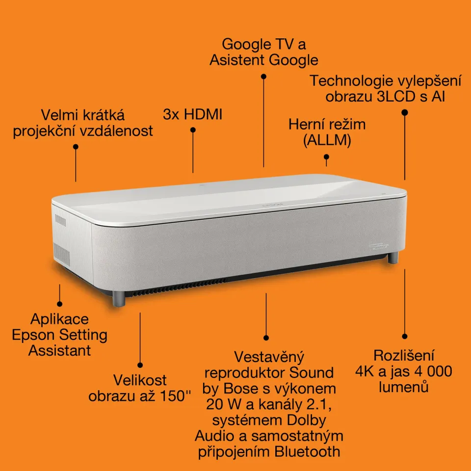EPSON projektor Lifestudio Grand Plus EH-LS970W - Diamond white, 4K, 3LCD, 5letá záruka