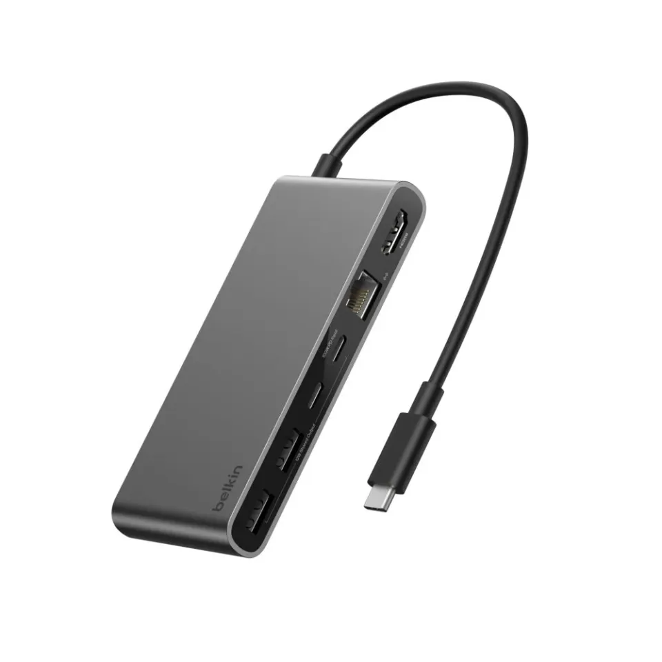 Belkin CONNECT Connect 8v1 USB-C hub s dvojitým USB-C portem – stříbrný