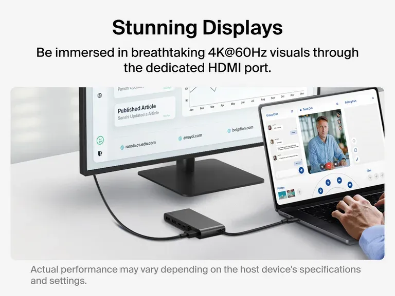 Belkin CONNECT Connect 8v1 USB-C hub s dvojitým USB-C portem – stříbrný