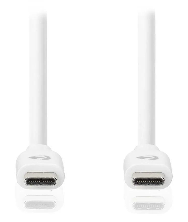 NEDIS kabel USB 3.2 Gen 1/ zástrčka USB-C - zástrčka USB-C/ 60 W/ 4K@60Hz/ 5 Gbps/ poniklovaný/ bílý/ box/ 2m