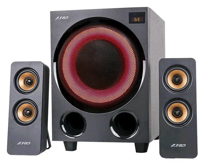FENDA F&D repro F770X/ 2.1/ 76W/ černé s RGB/ BT5.0/ FM rádio/ USB přehrávání/ optický vstup/ dálkové ovládání