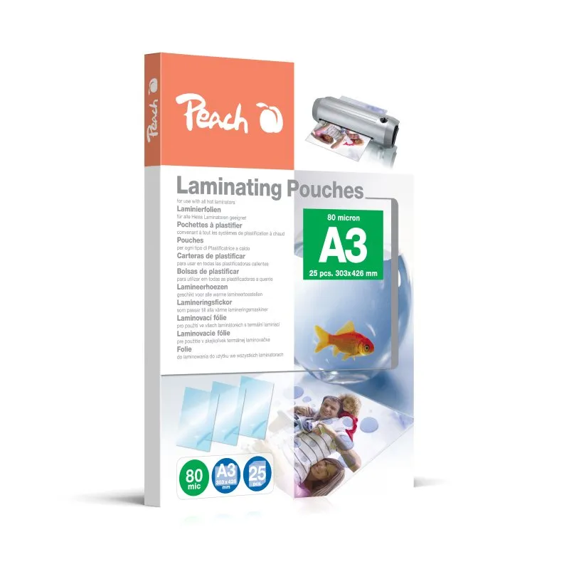 PEACH laminovací folie A3 (303x426mm), 80mic, lesklé, 25ks