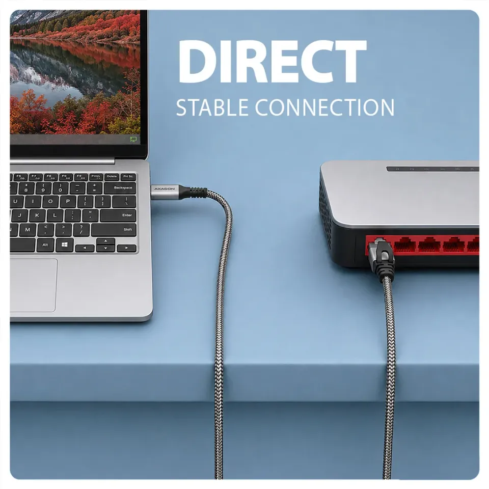 AXAGON ADE-CM50, USB-C Gigabit Ethernet adaptér s integrovaným síťovým CAT6 kabelem RJ-45 (5m)