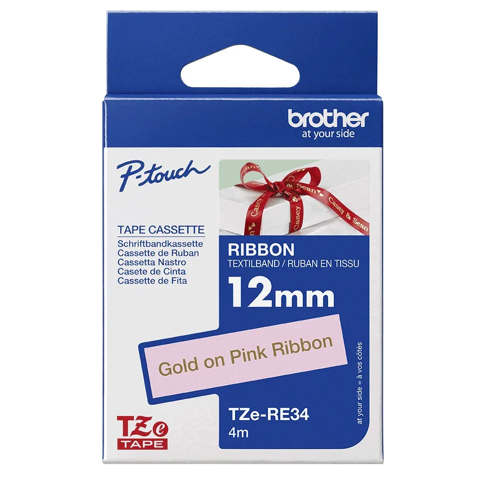 Brother - TZe-RE34 růžová / zlatá (12mm, 4m, pruhovaná)