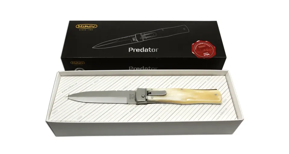 Vyhazovací zavírací nůž PREDATOR – ocel RWL 241-R materiál držadla - střenky kost