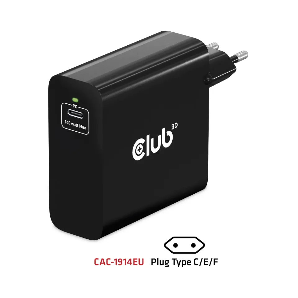 Club3D cestovní nabíječka USB-C 140W GaN Technologie, 1xUSB-C, podpora PD 3.1