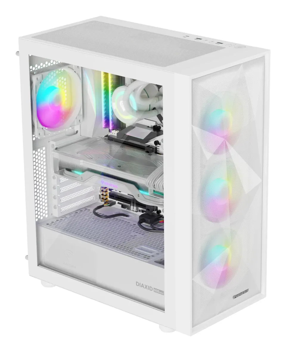 Počítačová skříň Genesis DIAXID 605 ARGB/Midi Tower/Transpar./Bílá