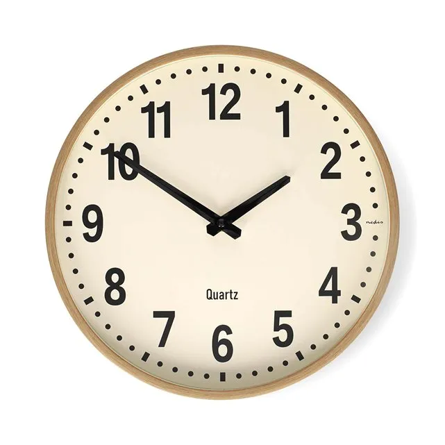 Nedis CLWA2226WD - Nástěnné hodiny | Průměr: 300 mm | Dřevo | Tichý pohyb | Dřev