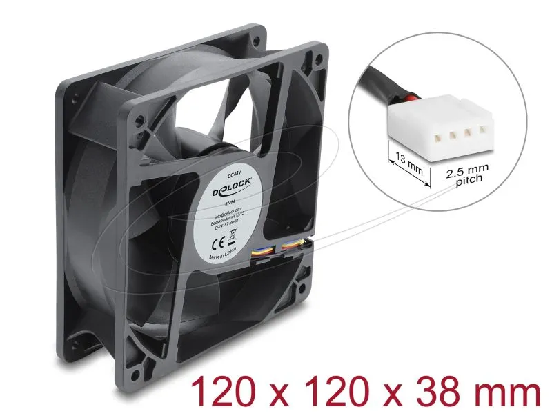Delock Axiální ventilátor 48 V DC, 120 x 120 x 38 mm s 4 pinovým zásuvkovým kone