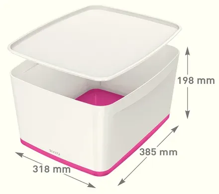LEITZ Úložný box s víkem MyBox, velikost L, bílá/růžová