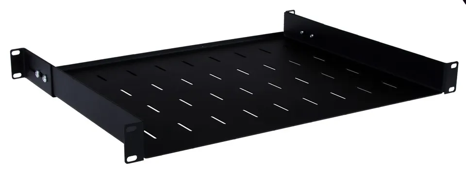 Masterlan police pevná s perforací, 1U, 19", 350mm, nosnost 40kg, černá