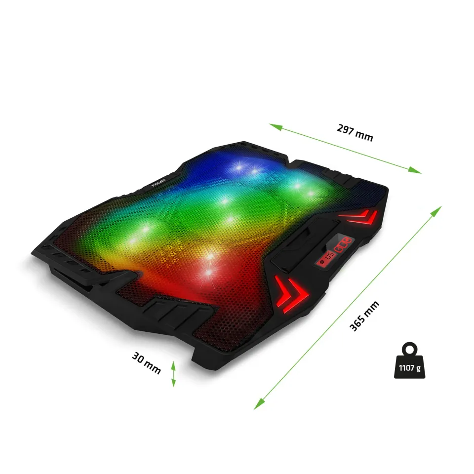 EVOLVEO Ania 5RGB, chladicí podložka pro notebook, 5x ventilátor, RGB podsvícení