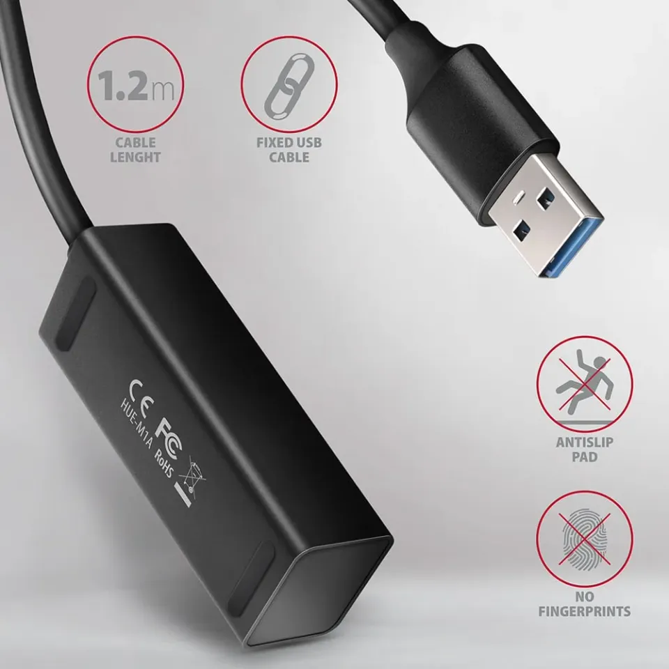 AXAGON HUE-M1AL, 4x USB 3.2 Gen 1 MINI hub, kovový, kabel USB-A 1.2m