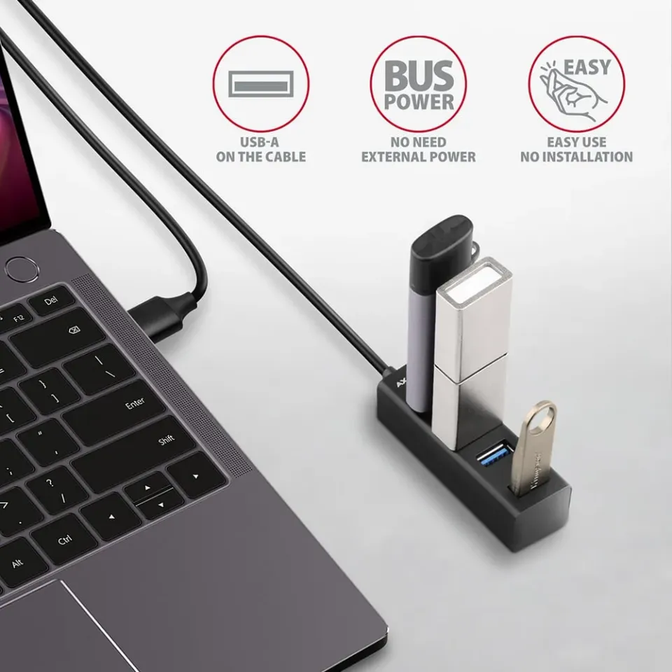 AXAGON HUE-M1AL, 4x USB 3.2 Gen 1 MINI hub, kovový, kabel USB-A 1.2m