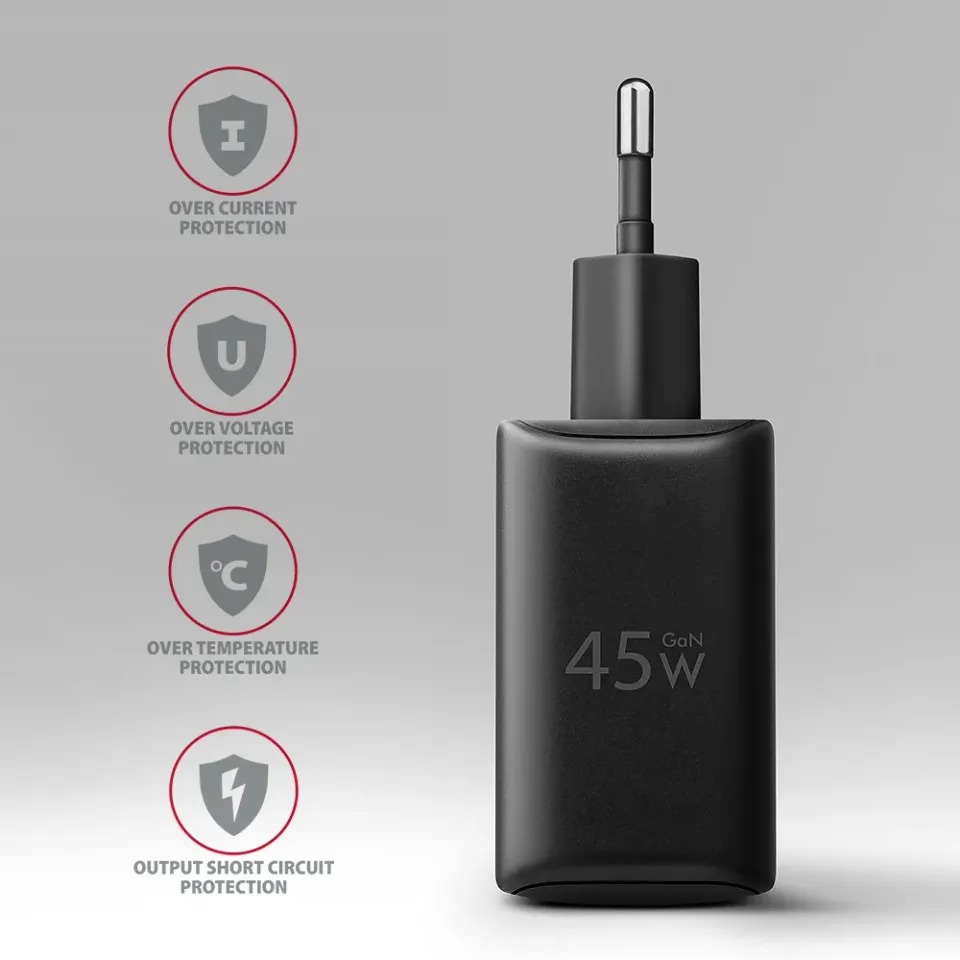 AXAGON ACU-PQ45 GaN nabíječka do sítě 45W, 2x port (USB-A + USB-C), PD3.0/PPS/QC
