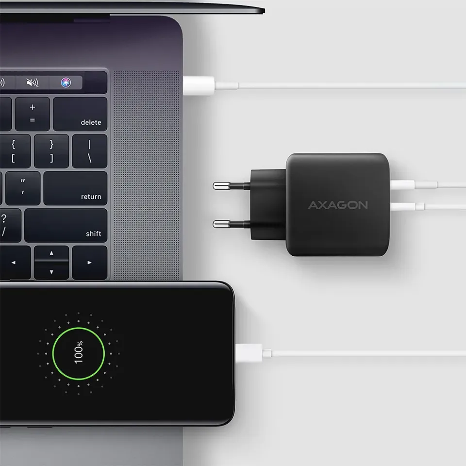 AXAGON ACU-PQ45 GaN nabíječka do sítě 45W, 2x port (USB-A + USB-C), PD3.0/PPS/QC