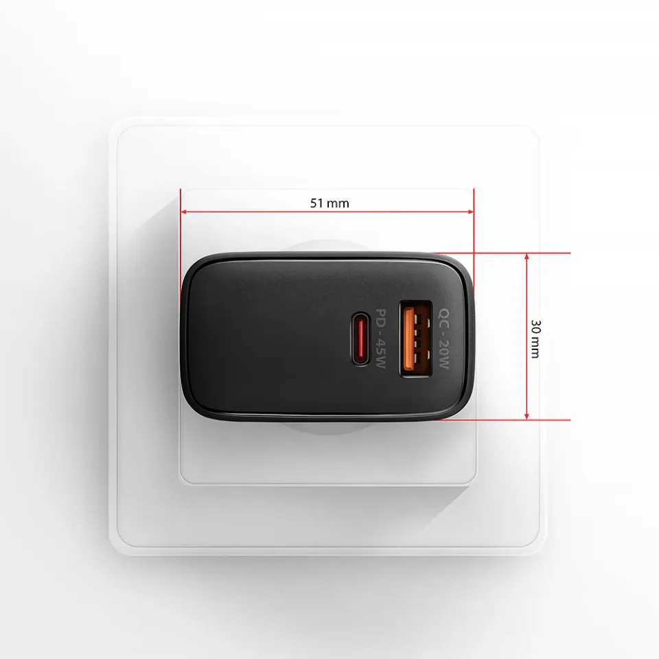AXAGON ACU-PQ45 GaN nabíječka do sítě 45W, 2x port (USB-A + USB-C), PD3.0/PPS/QC