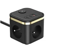 Viking síťový adaptér YC33, 3x 230 V, 1x USB-A, 2x USB-C, tlačítko ON/OFF, délka 1,4 m, černá