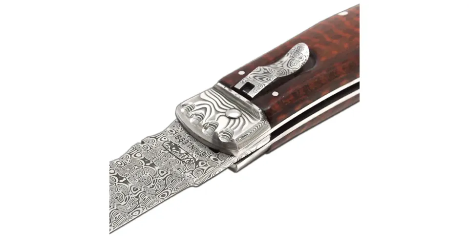 Vyhazovací zavírací nůž PREDATOR JAGUAR – damašek, střenka dřevo 241-DD1 materiál držadla - střenky exotické dřevo - snake wood