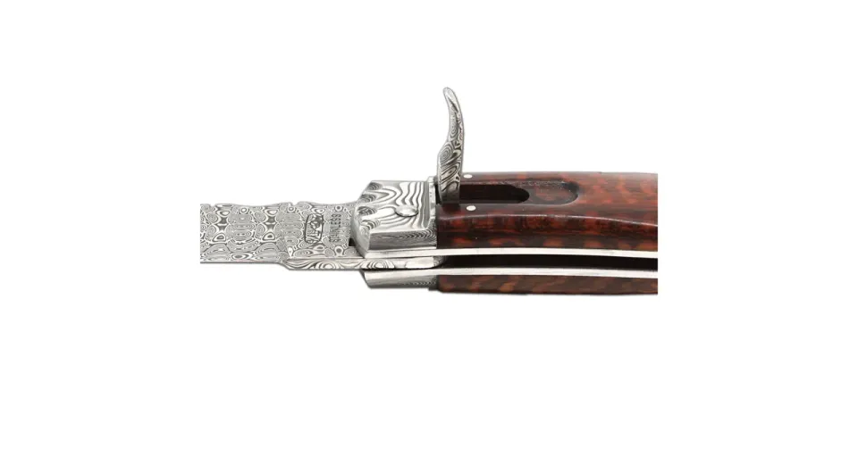 Vyhazovací zavírací nůž PREDATOR JAGUAR – damašek, střenka dřevo 241-DD1 materiál držadla - střenky exotické dřevo - snake wood