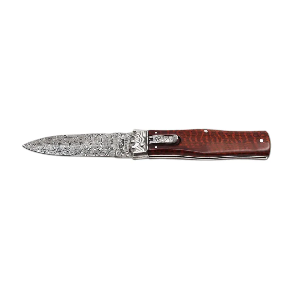 Vyhazovací zavírací nůž PREDATOR JAGUAR – damašek, střenka dřevo 241-DD1 materiál držadla - střenky exotické dřevo - snake wood