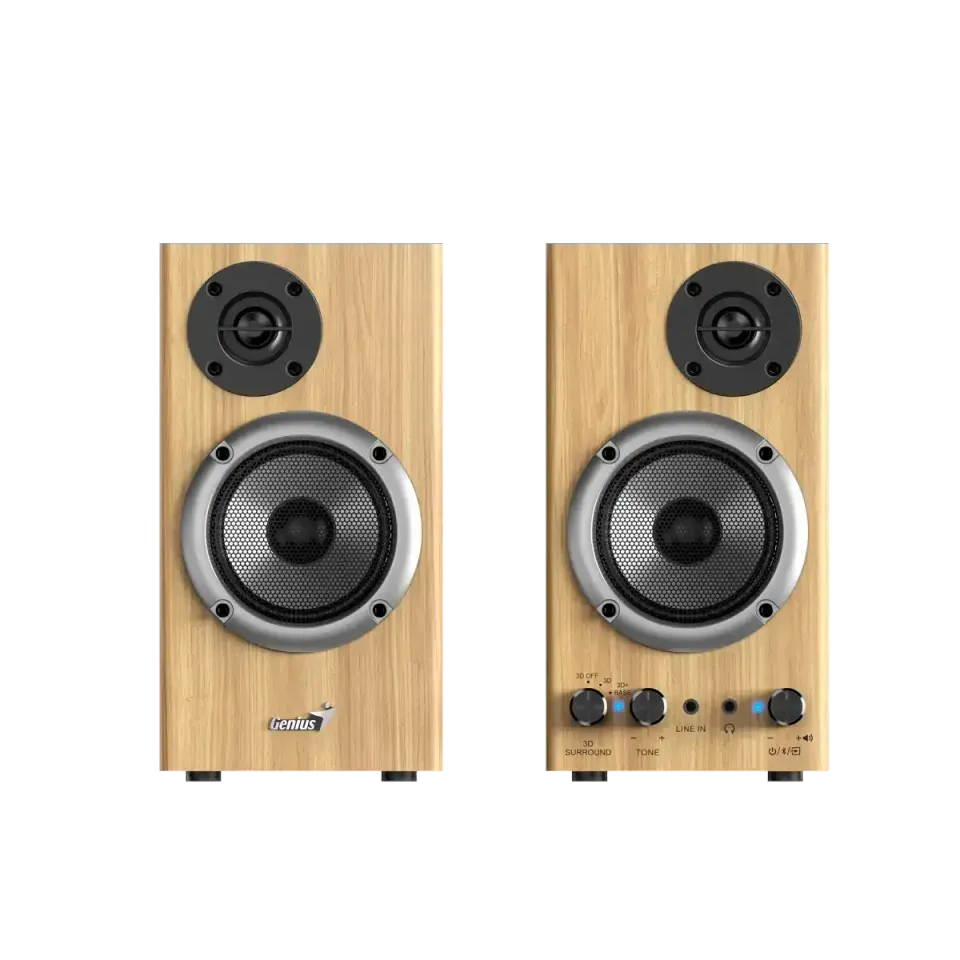 Genius SP-HF520BT Reproduktory, 2.0, 20W, Bluetooth, 3,5mm jack, dřevěné, hnědé