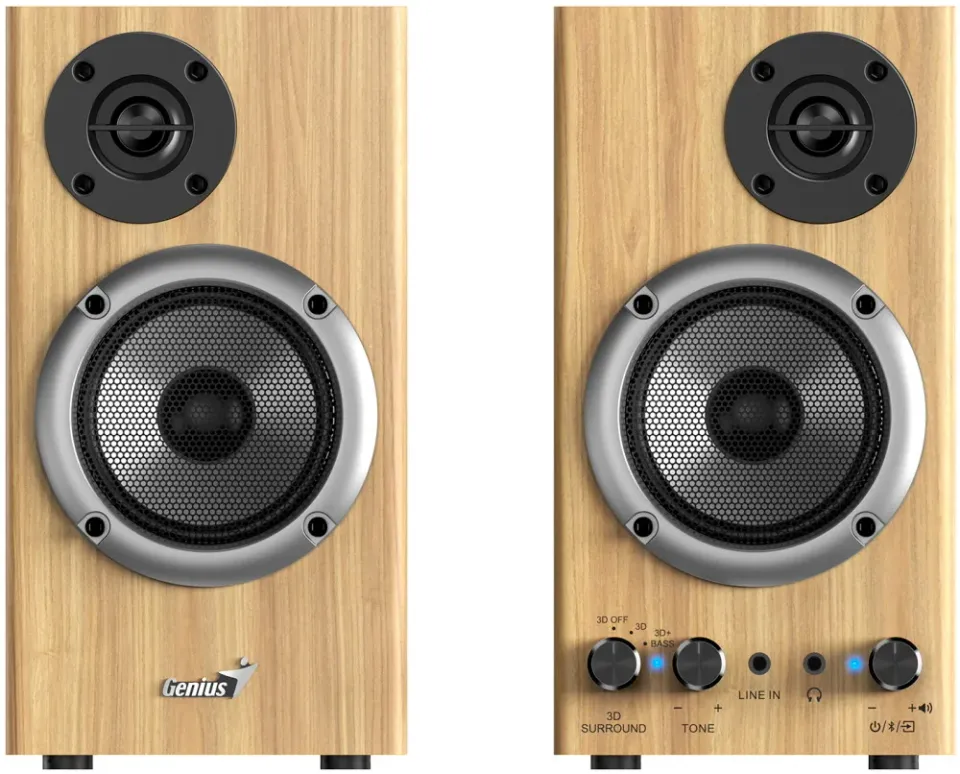 Genius SP-HF520BT Reproduktory, 2.0, 20W, Bluetooth, 3,5mm jack, dřevěné, hnědé
