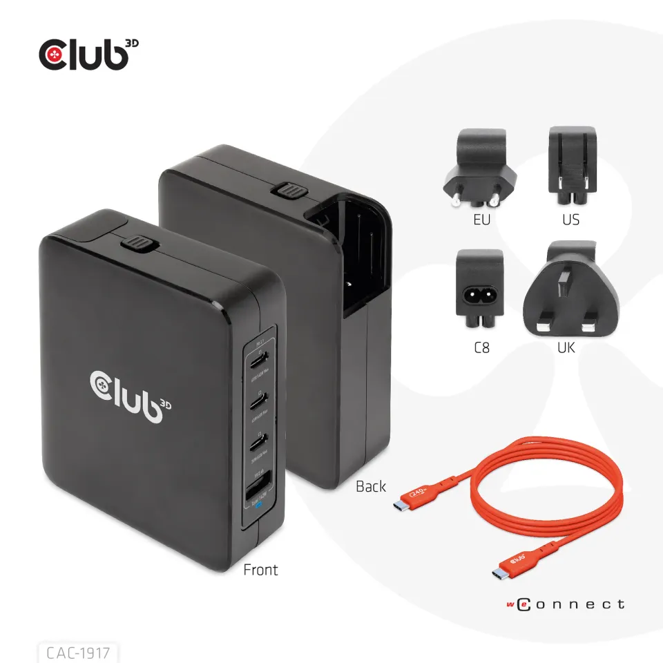 Club3D cestovní nabíječka 140W GaN technologie, 3xUSB-C, 1xUSB-A, PPS + PD 3.1 Support