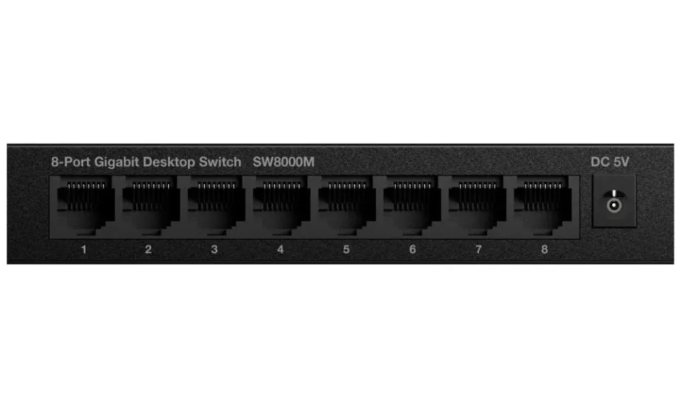 STRONG switch SW8000M/ 8x port Gigabit RJ45/ 10/100/1000 Mb/s/ 16 Gb/s/ 802.3i/u/ab/x/az/ kovové šasi/ černý