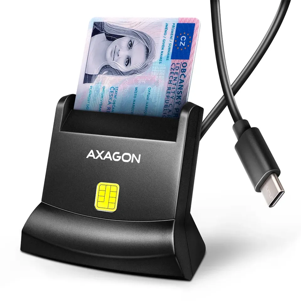 AXAGON CRE-SM4NC, USB-C čtečka kontaktních karet Smart Card (eObčanka), stojánko