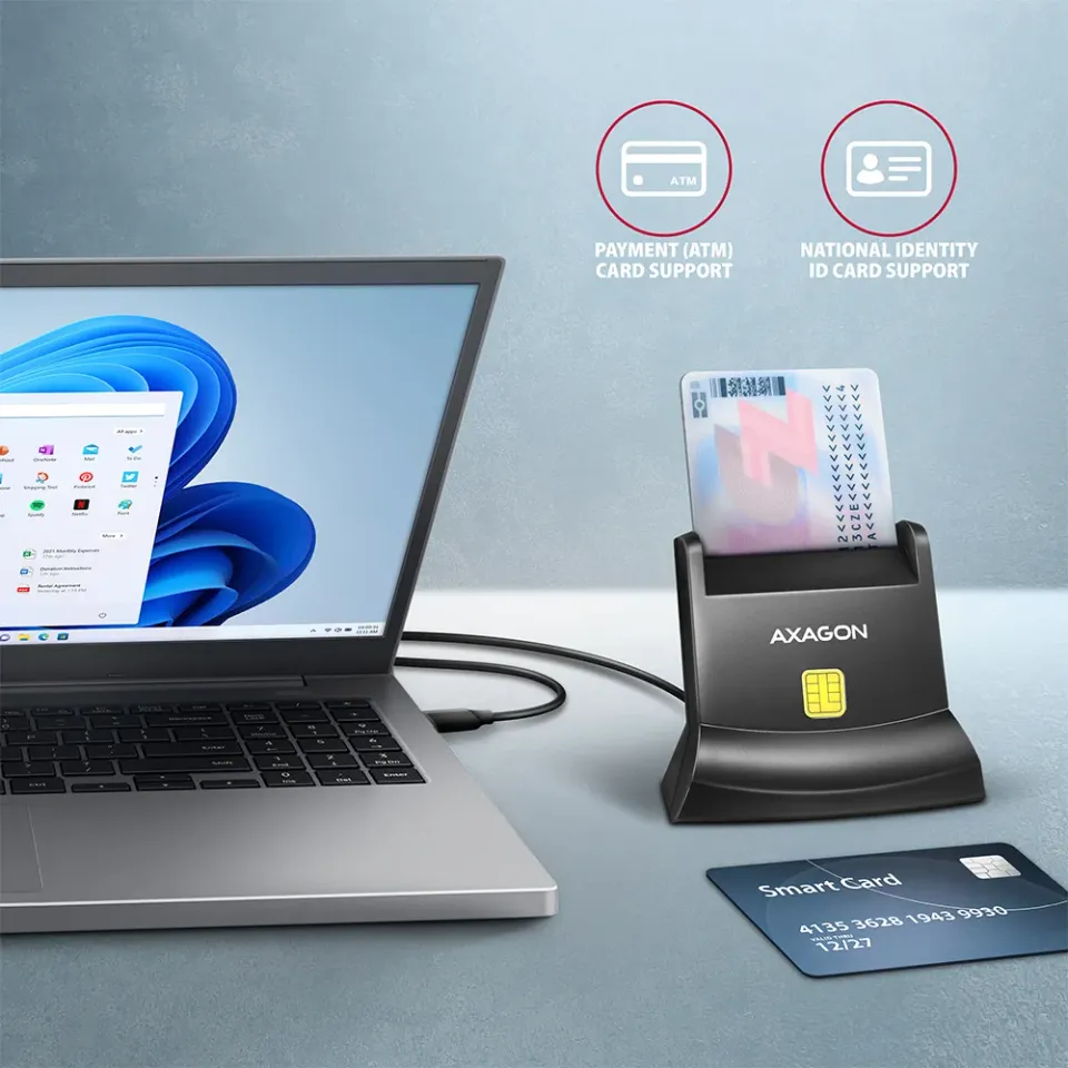 AXAGON CRE-SM4NC, USB-C čtečka kontaktních karet Smart Card (eObčanka), stojánko