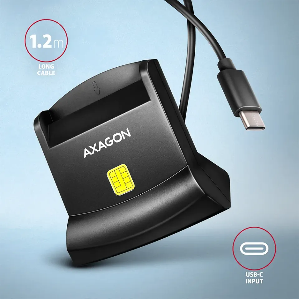 AXAGON CRE-SM4NC, USB-C čtečka kontaktních karet Smart Card (eObčanka), stojánko