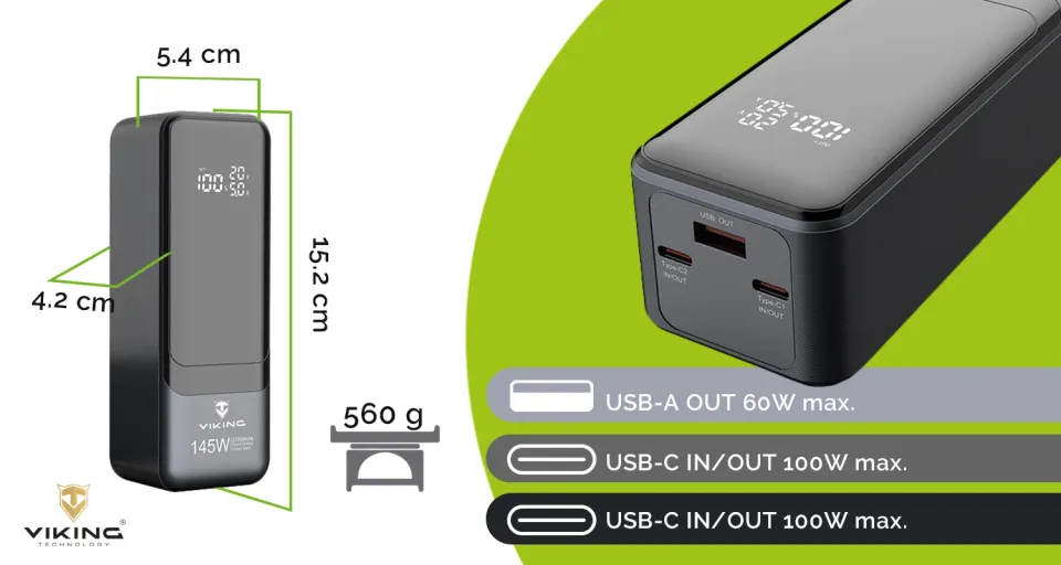 Viking powerbanka PN-964PD, 27000 mAh, černá