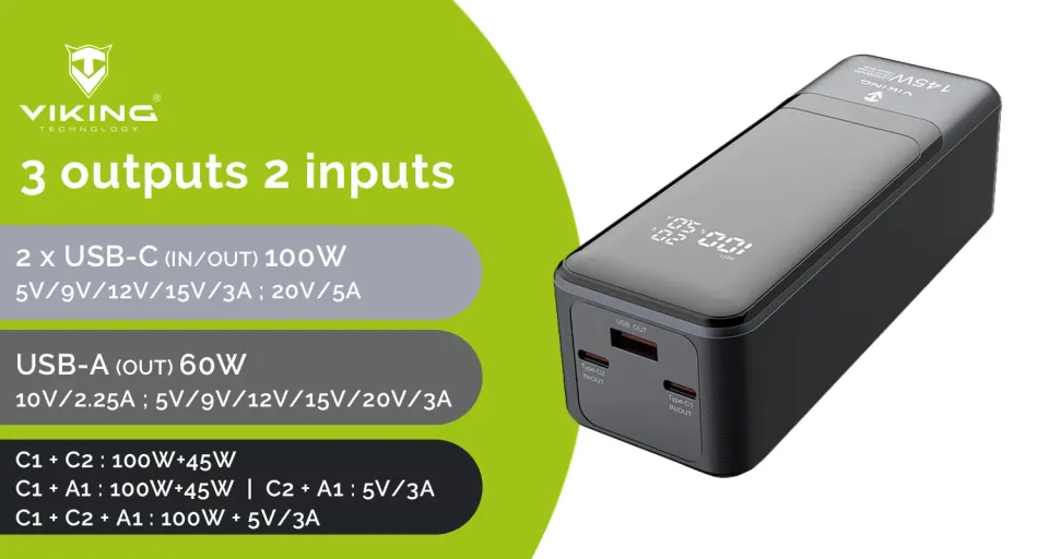 Viking powerbanka PN-964PD, 27000 mAh, černá